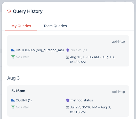 query history slideout